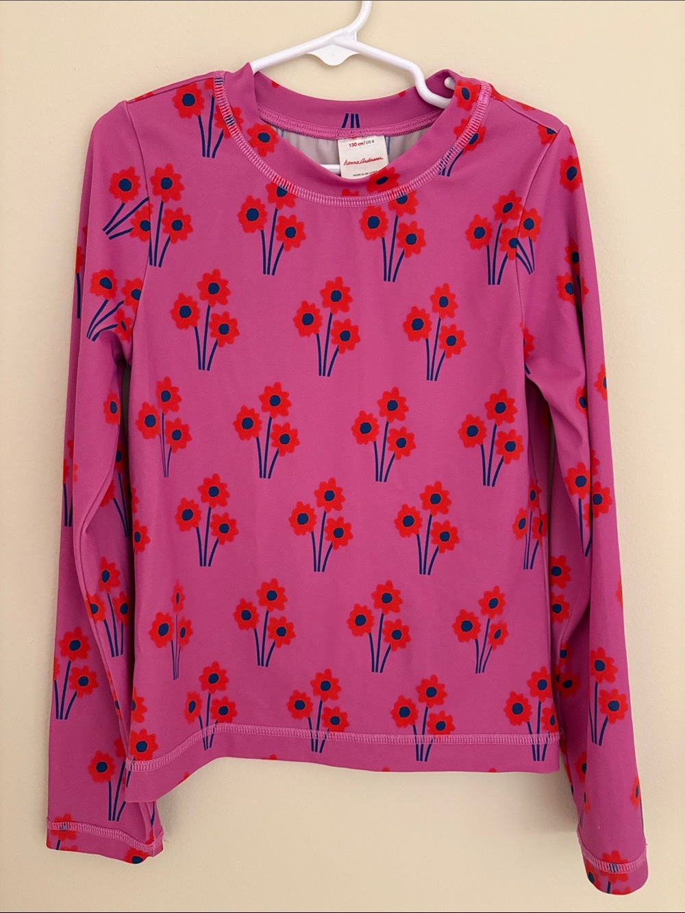 Hanna Andersson Long Sleeve Swim Rash Guard Pink Floral  “Posies”  130 (US 8)